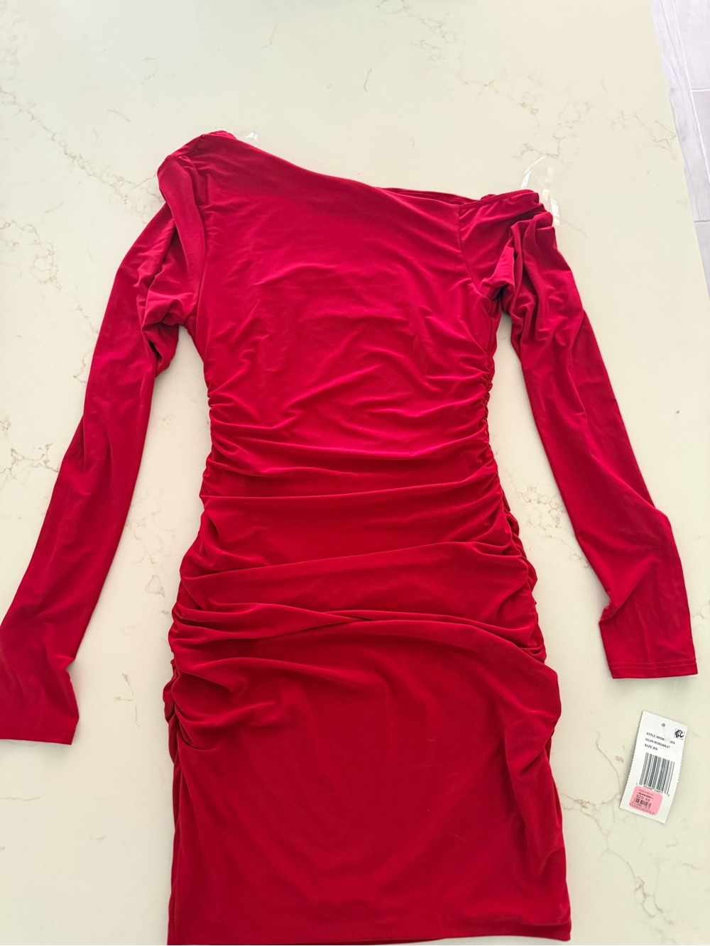 Moa Moa Red Long-Sleeve Ruched Bodycon Dress